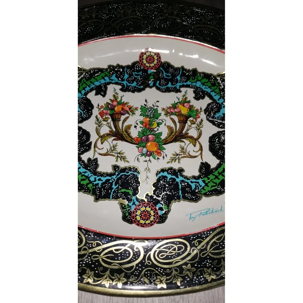 Vintage Daher Decorated Ware Tin Platter Oval Wall Hanging Tray Made in England